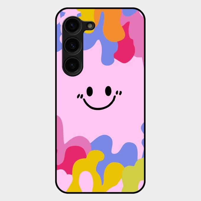 Cute Pink Smiley Multicolor Glass Case For Samsung Galaxy S23 Plus 5G