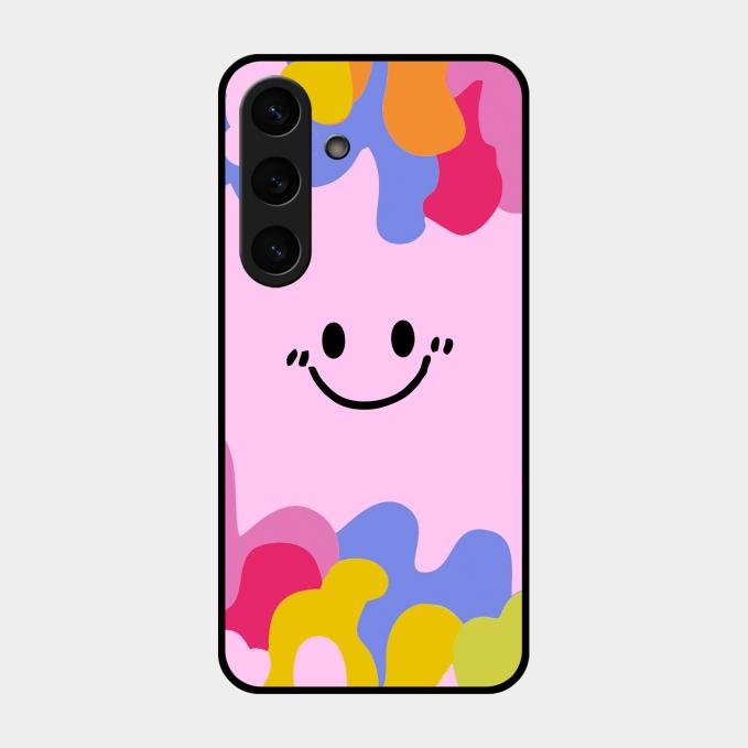 Cute Pink Smiley Multicolor Glass Case For Samsung Galaxy S24 5G