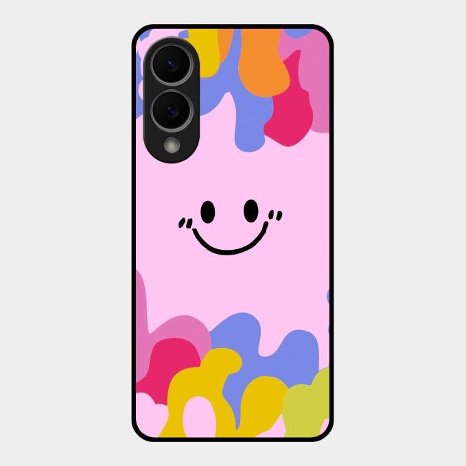 Cute Pink Smiley Multicolor Glass Case For Samsung Galaxy S25 Edge 5G