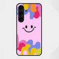Cute Pink Smiley Multicolor Glass Case For Samsung Galaxy S25 FE 5G