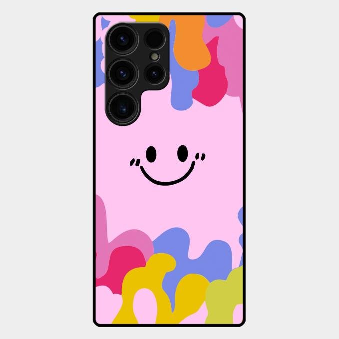 Cute Pink Smiley Multicolor Glass Case For Samsung Galaxy S26 Ultra 5G