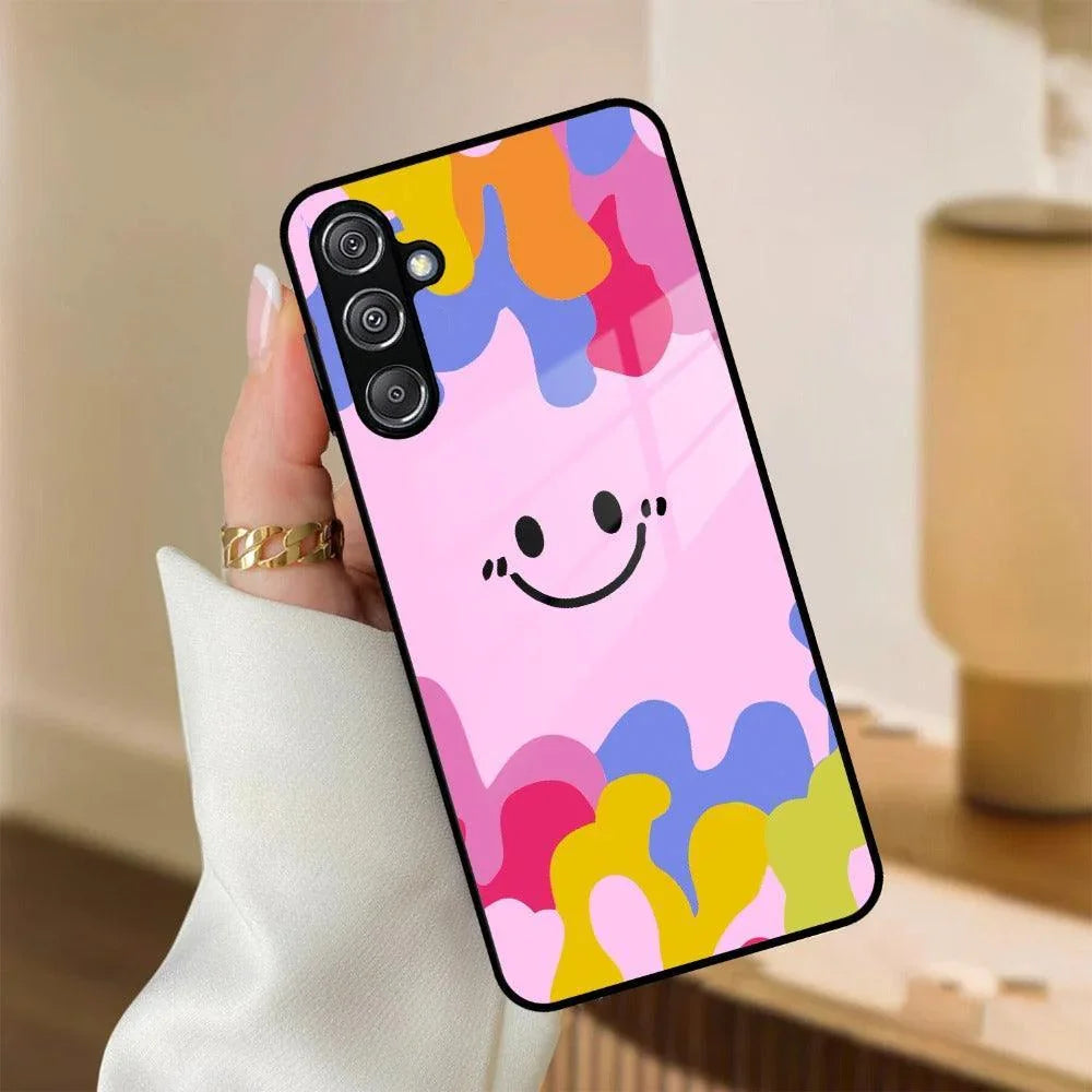 Cute Pink Smiley Multicolor Glass Case For Samsung - ShopOnCliQ