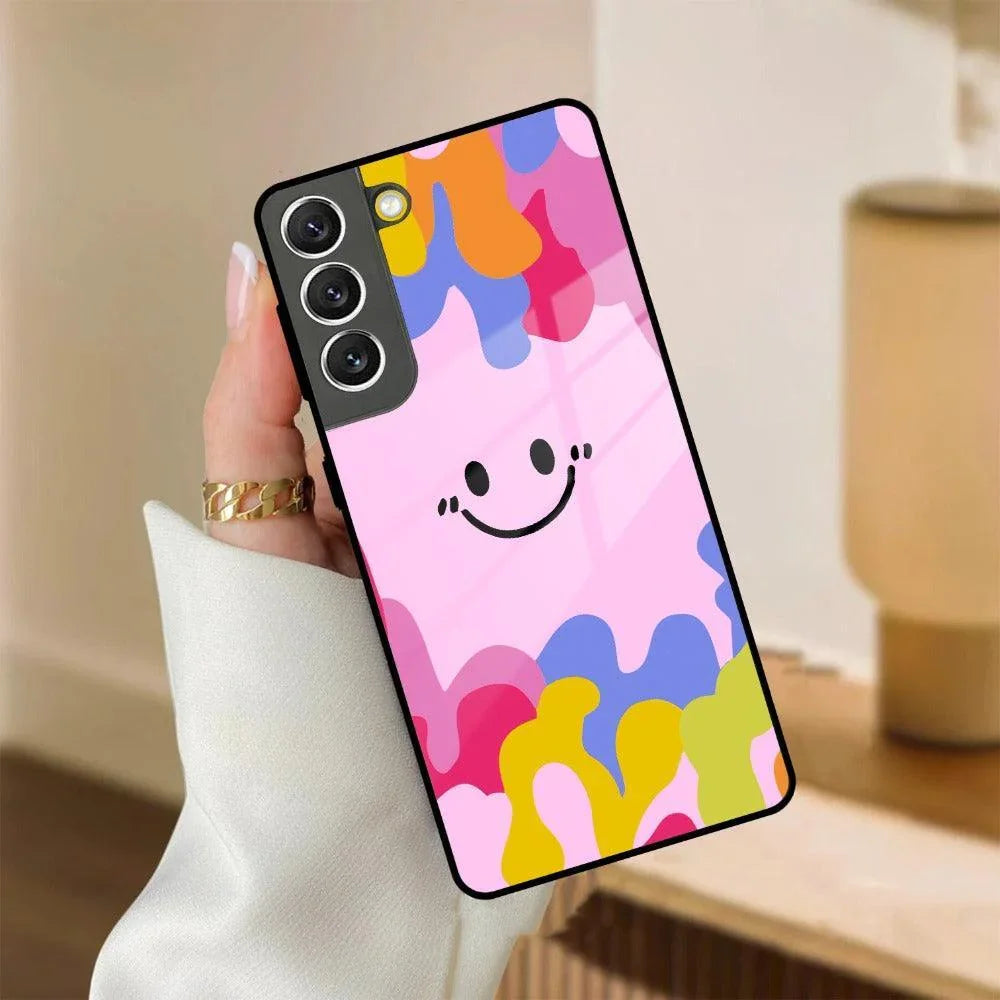 Cute Pink Smiley Multicolor Glass Case For Samsung - ShopOnCliQ