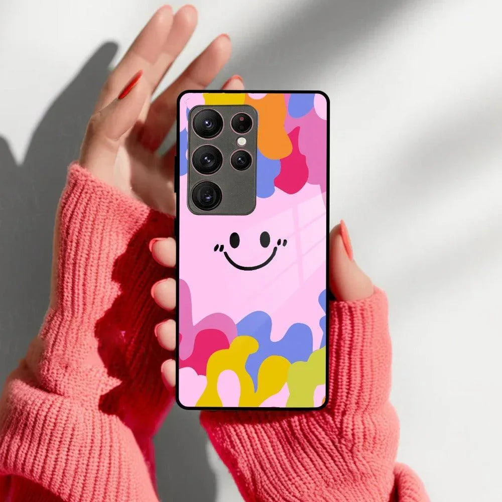 Cute Pink Smiley Multicolor Glass Case For Samsung - ShopOnCliQ