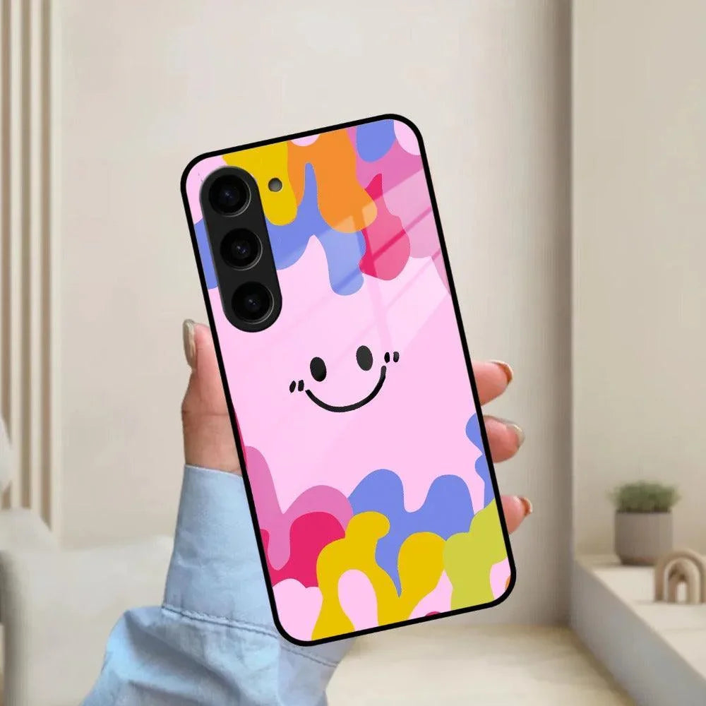 Cute Pink Smiley Multicolor Glass Case For Samsung - ShopOnCliQ
