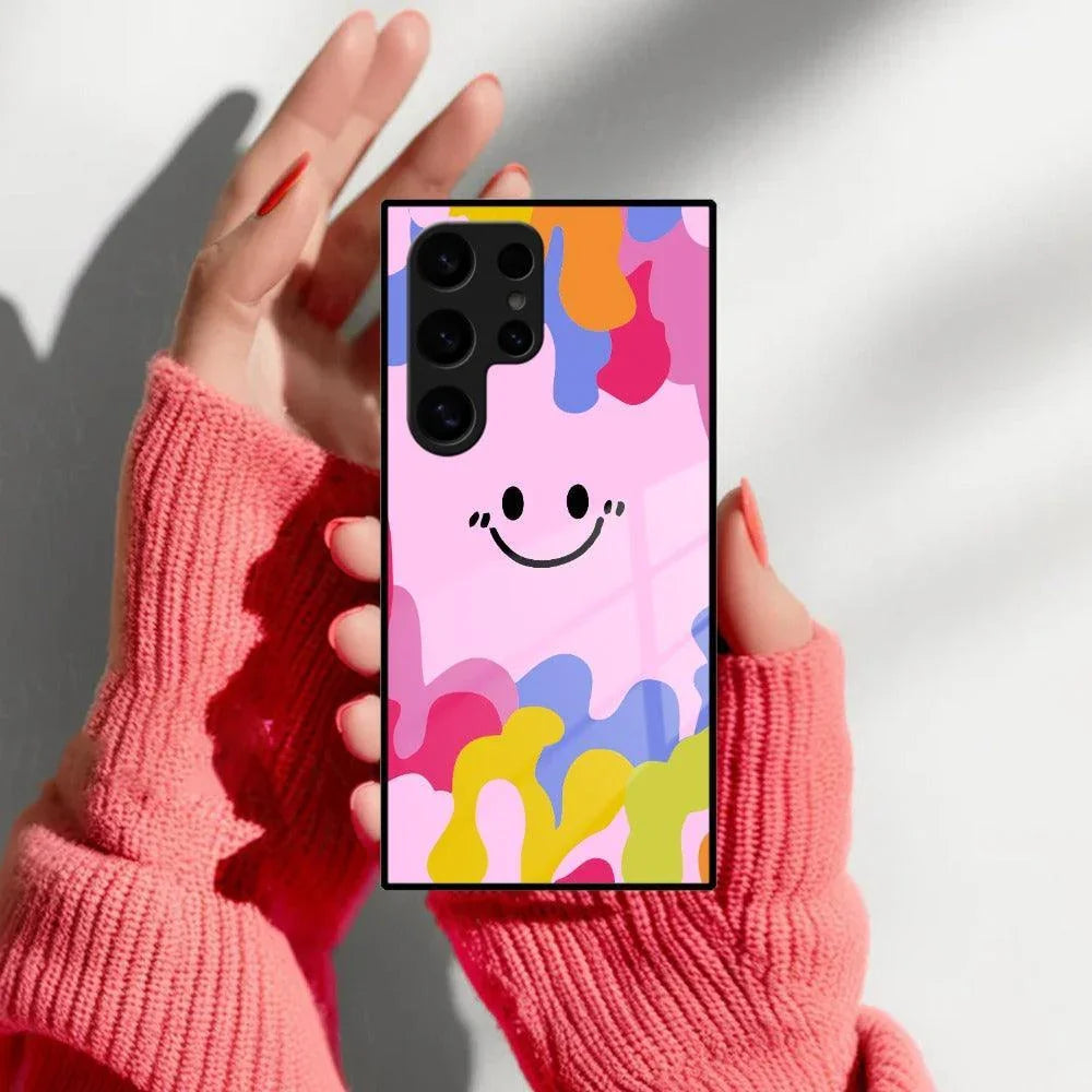 Cute Pink Smiley Multicolor Glass Case For Samsung - ShopOnCliQ