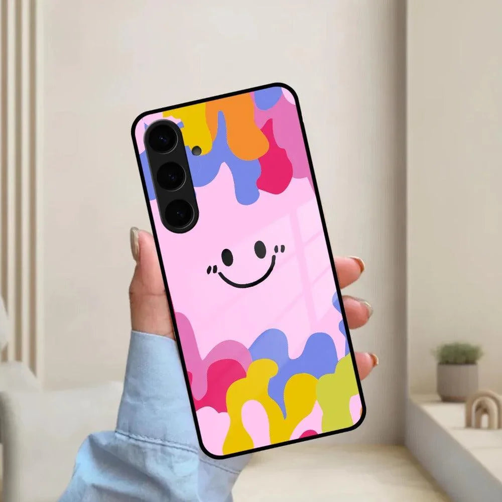 Cute Pink Smiley Multicolor Glass Case For Samsung - ShopOnCliQ
