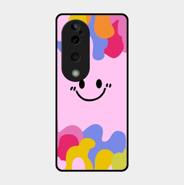 Cute Pink Smiley Multicolor Glass Case For Vivo T3 Ultra