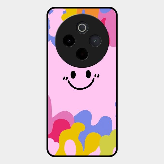 Cute Pink Smiley Multicolor Glass Case For Vivo T4 5G