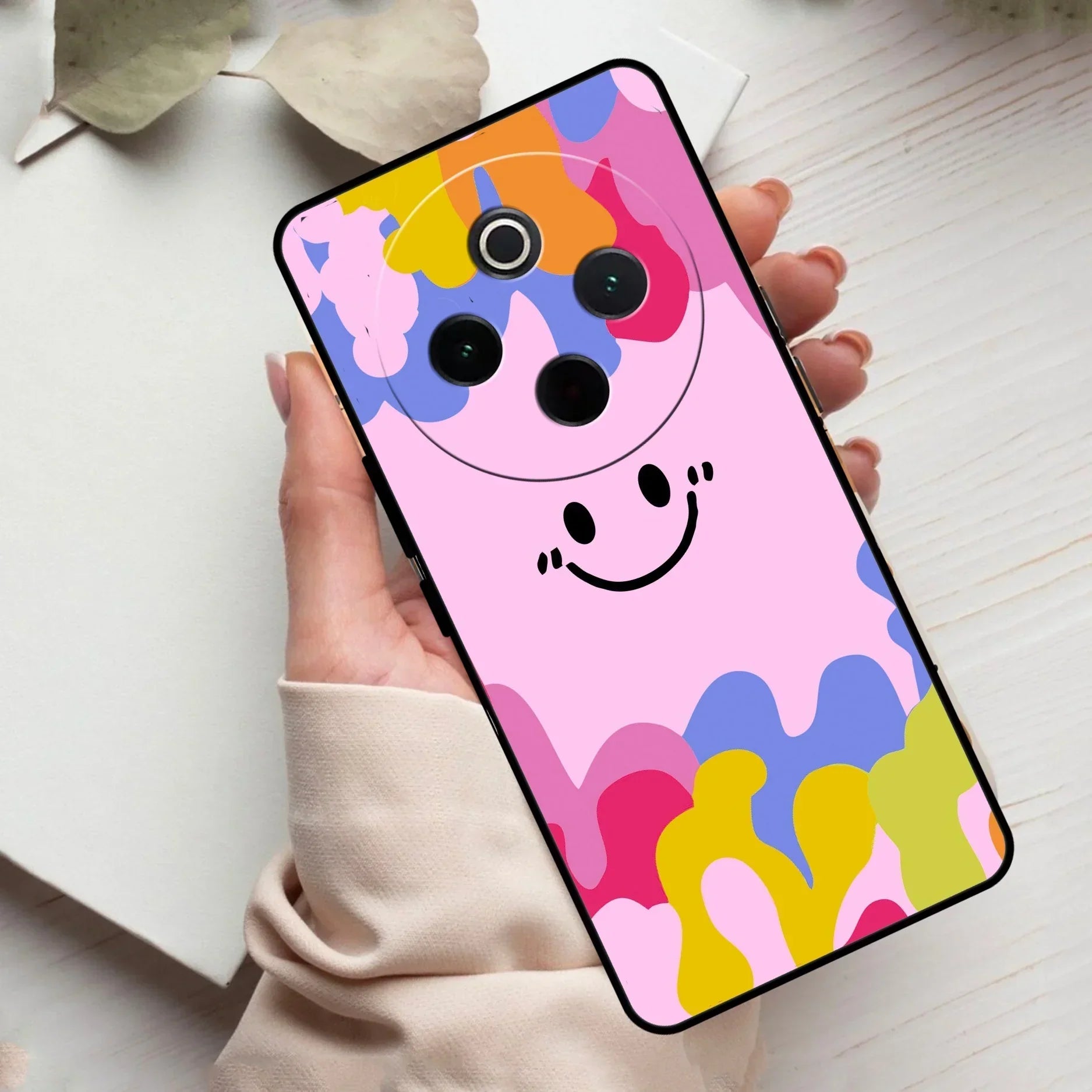 Cute Pink Smiley Multicolor Glass Case For Vivo - ShopOnCliQ