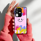 Cute Pink Smiley Multicolor Glass Case For Vivo - ShopOnCliQ