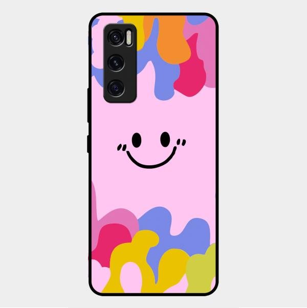 Cute Pink Smiley Multicolor Glass Case For Vivo V20 Se
