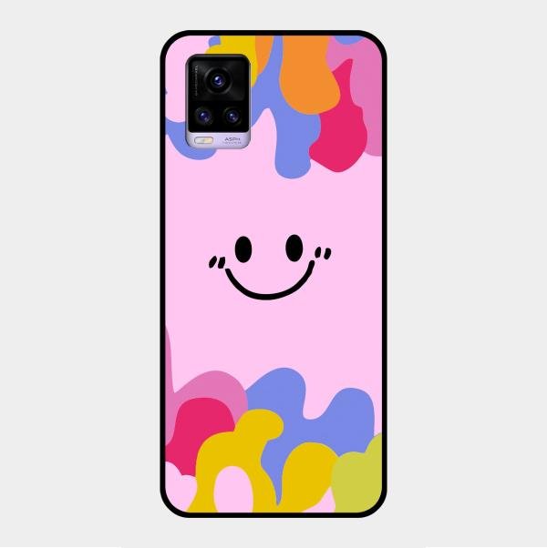 Cute Pink Smiley Multicolor Glass Case For Vivo V20