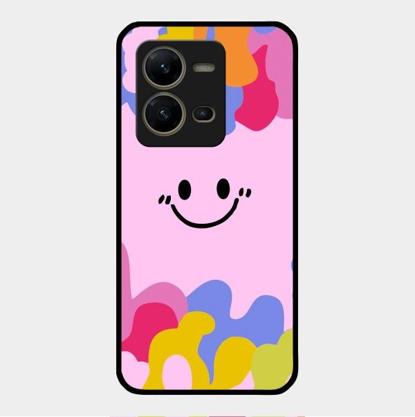 Cute Pink Smiley Multicolor Glass Case For Vivo V25 5G