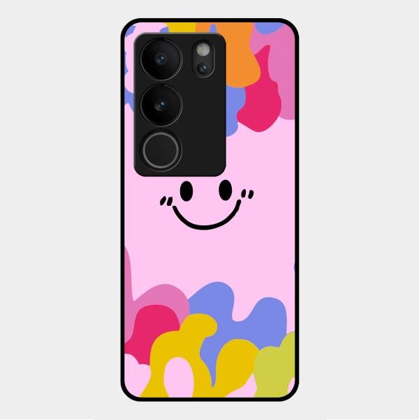 Cute Pink Smiley Multicolor Glass Case For Vivo V29 Pro 5G