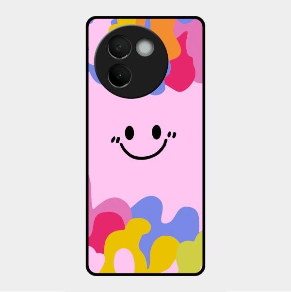 Cute Pink Smiley Multicolor Glass Case For Vivo V30E 5G