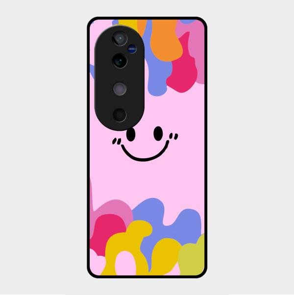 Cute Pink Smiley Multicolor Glass Case For Vivo V40 5G