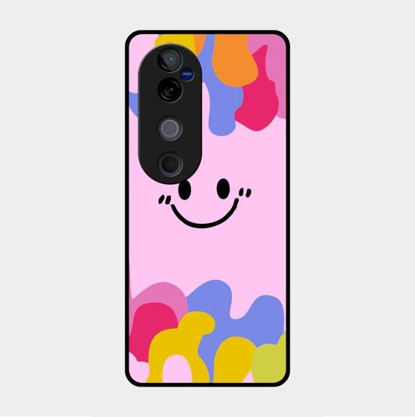 Cute Pink Smiley Multicolor Glass Case For Vivo V40 Pro 5G