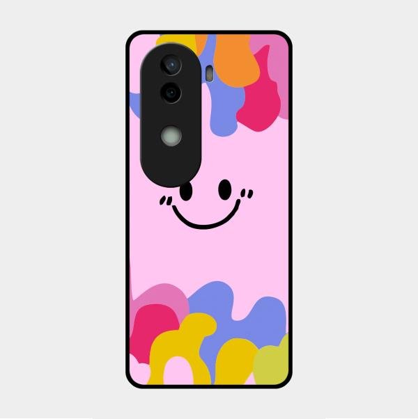 Cute Pink Smiley Multicolor Glass Case For Vivo V40E 5G