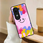 Cute Pink Smiley Multicolor Glass Case For Vivo - ShopOnCliQ