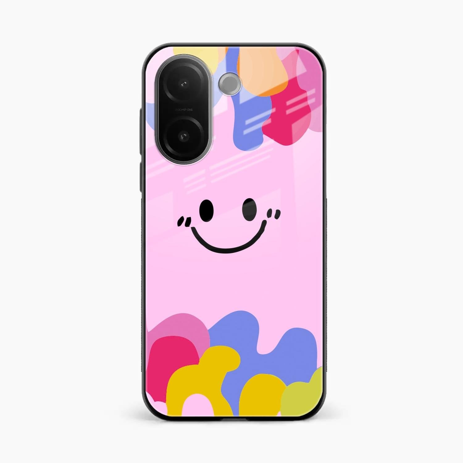 Cute Pink Smiley Multicolor Glass Case For Vivo V60e 5G
