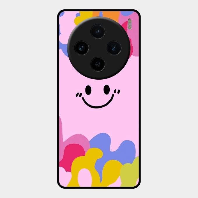 Cute Pink Smiley Multicolor Glass Case For Vivo X100 5G