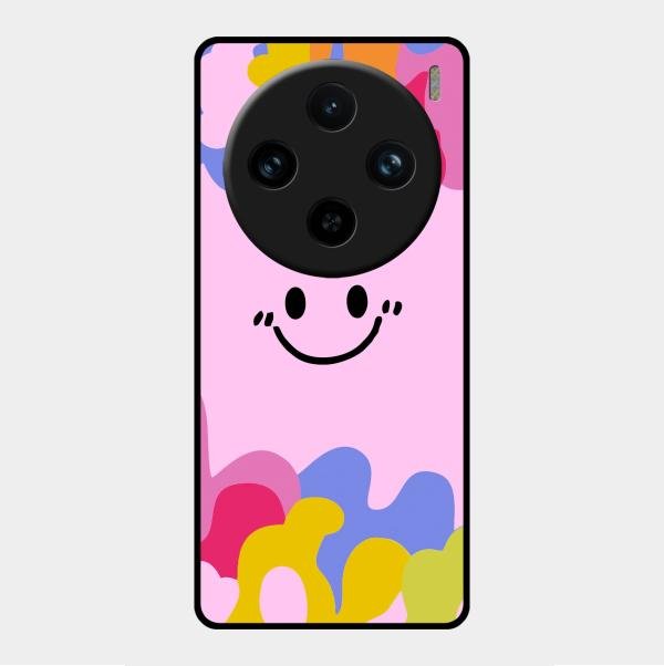 Cute Pink Smiley Multicolor Glass Case For Vivo X100 Pro 5G