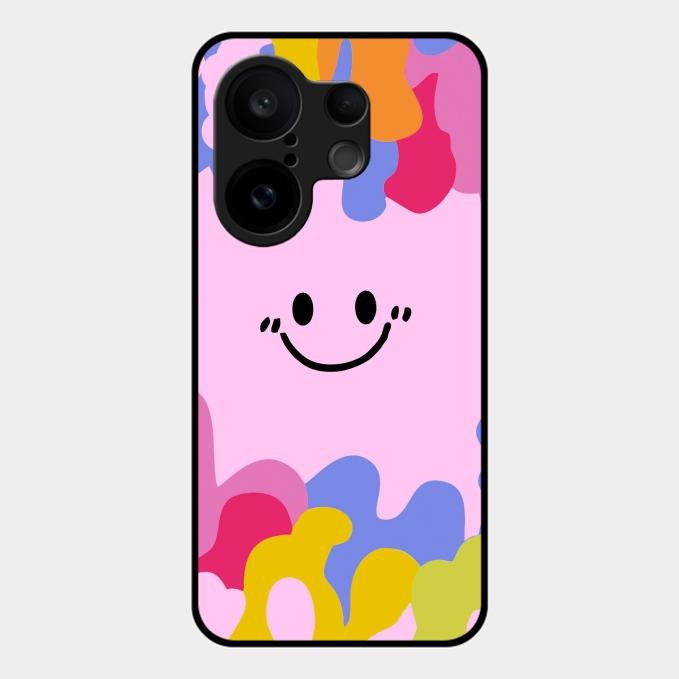 Cute Pink Smiley Multicolor Glass Case For Vivo X200 Fe 5G