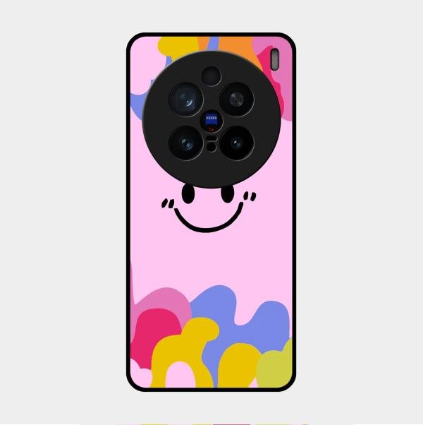 Cute Pink Smiley Multicolor Glass Case For Vivo X200 Pro 5G