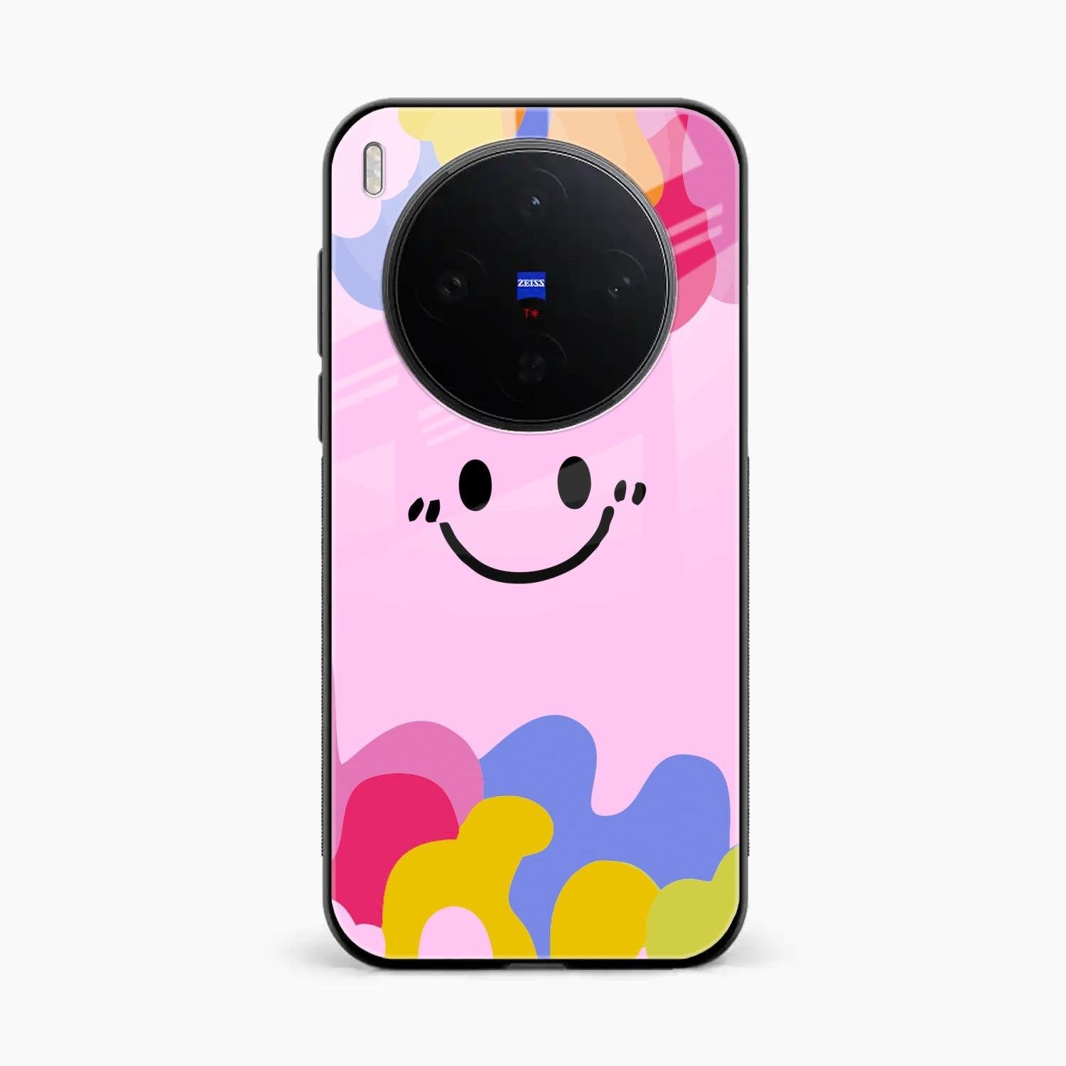 Cute Pink Smiley Multicolor Glass Case For Vivo X300 5G