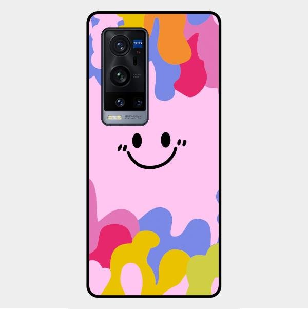 Cute Pink Smiley Multicolor Glass Case For Vivo X60 Pro Plus 5G