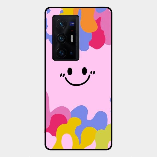 Cute Pink Smiley Multicolor Glass Case For Vivo X70 Pro Plus 5G