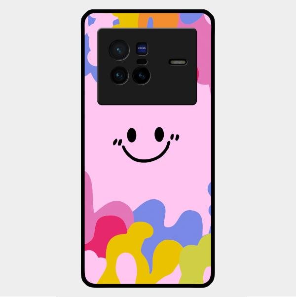 Cute Pink Smiley Multicolor Glass Case For Vivo X80 5G