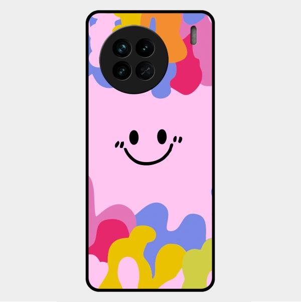 Cute Pink Smiley Multicolor Glass Case For Vivo X90 5G