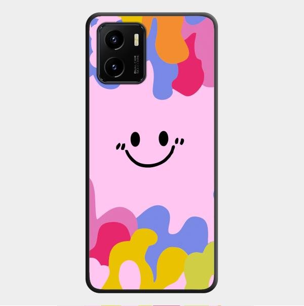 Cute Pink Smiley Multicolor Glass Case For Vivo Y01