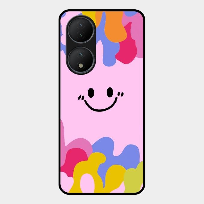Cute Pink Smiley Multicolor Glass Case For Vivo Y100 5G