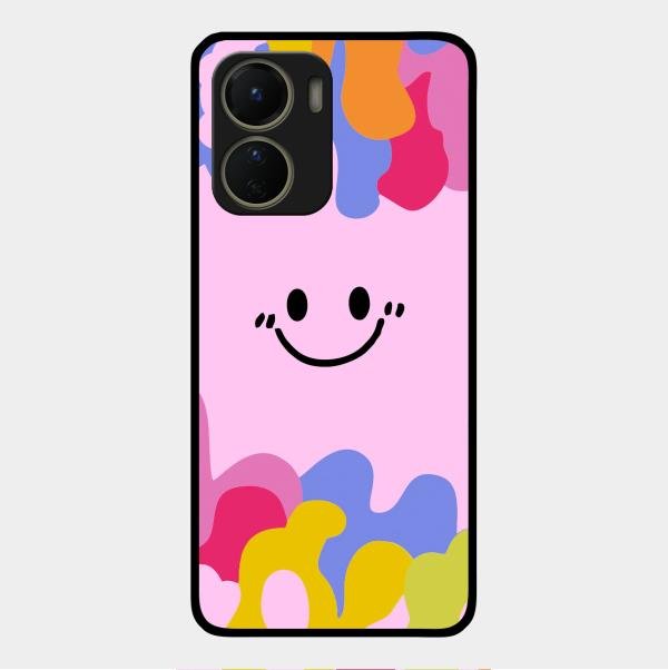 Cute Pink Smiley Multicolor Glass Case For Vivo Y16