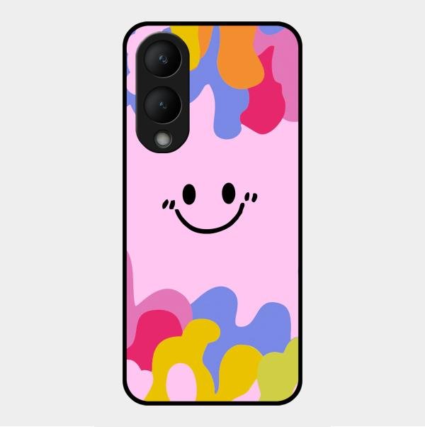 Cute Pink Smiley Multicolor Glass Case For Vivo Y17S