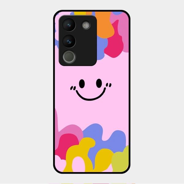 Cute Pink Smiley Multicolor Glass Case For Vivo Y200 5G
