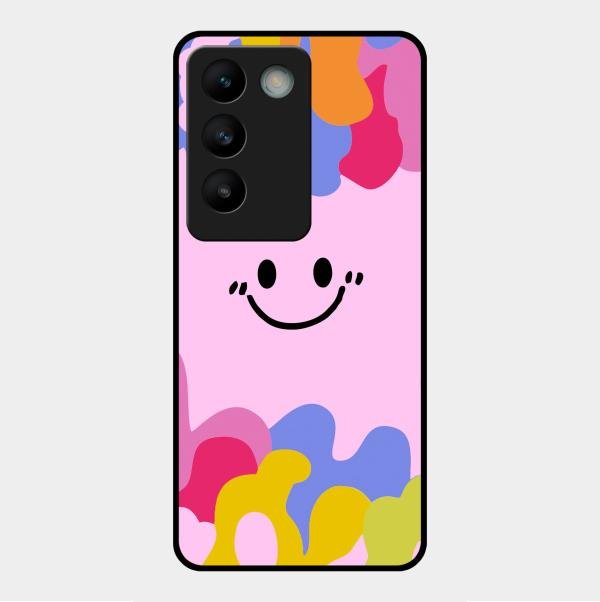 Cute Pink Smiley Multicolor Glass Case For Vivo Y200E 5G