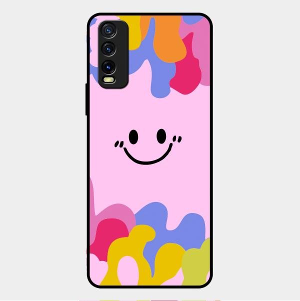Cute Pink Smiley Multicolor Glass Case For Vivo Y20T