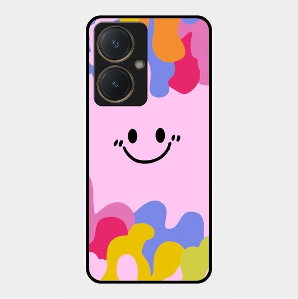 Cute Pink Smiley Multicolor Glass Case For Vivo Y27