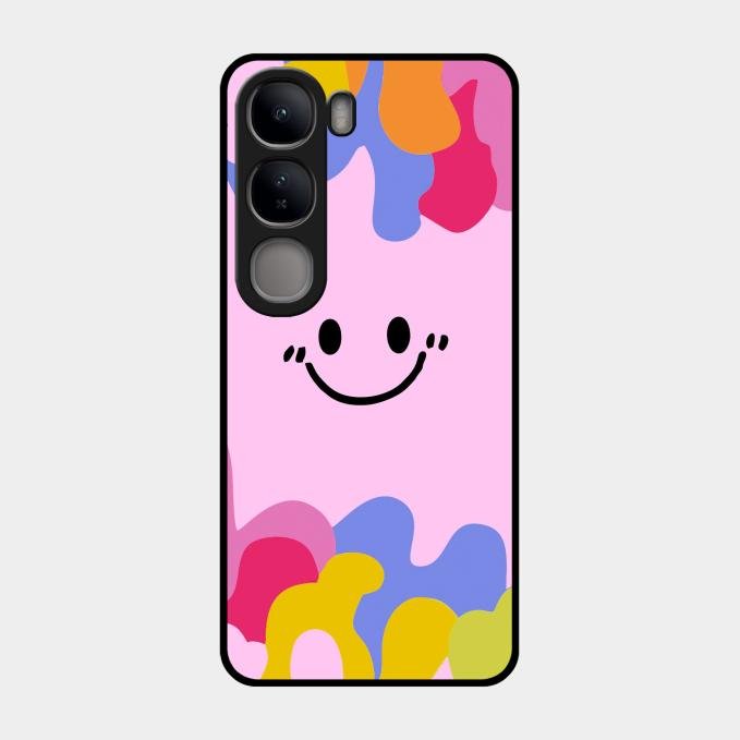 Cute Pink Smiley Multicolor Glass Case For Vivo Y300 5G