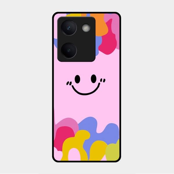Cute Pink Smiley Multicolor Glass Case For Vivo Y300 Plus 5G