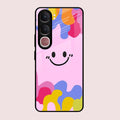 Cute Pink Smiley Multicolor Glass Case For Vivo Y31 5G