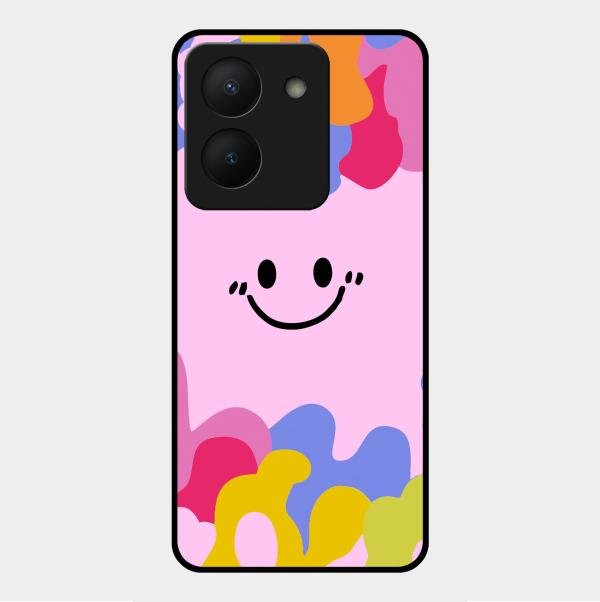 Cute Pink Smiley Multicolor Glass Case For Vivo Y36