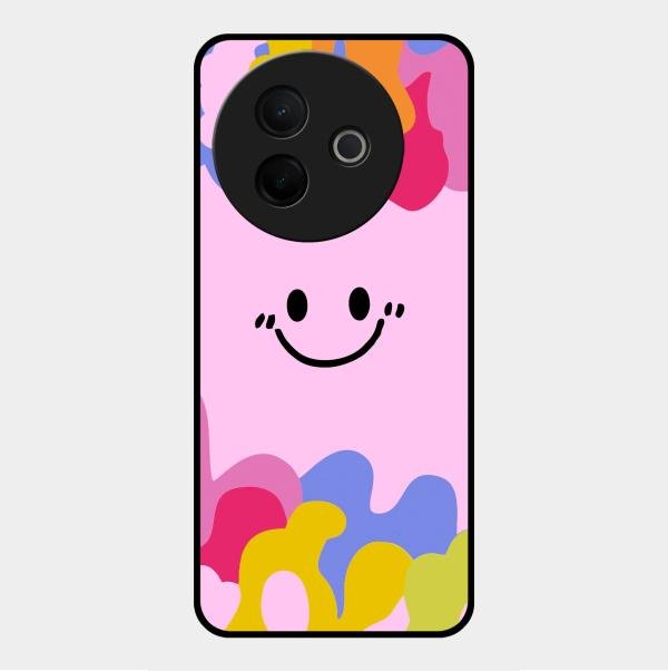 Cute Pink Smiley Multicolor Glass Case For Vivo Y39 5G
