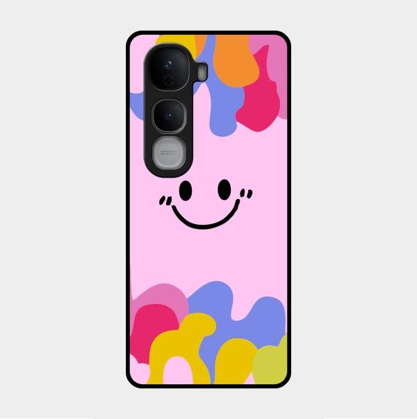 Cute Pink Smiley Multicolor Glass Case For Vivo Y400 Pro 5G