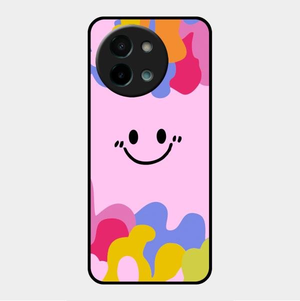 Cute Pink Smiley Multicolor Glass Case For Vivo Y58 5G
