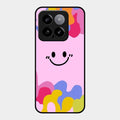 Cute Pink Smiley Multicolor Glass Case For Xiaomi 14 5G